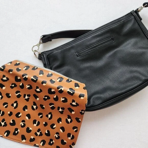 NEW Thirty One Leopard Print Black Faux Leather Shoulder Bag Purse Classy Glam - Picture 6 of 12